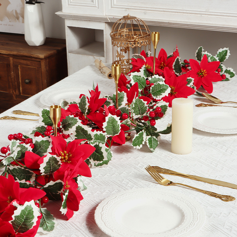 亚马逊新款仿真圣诞红果藤条松针藤蔓壁炉家居布置氛围装饰批发详情11