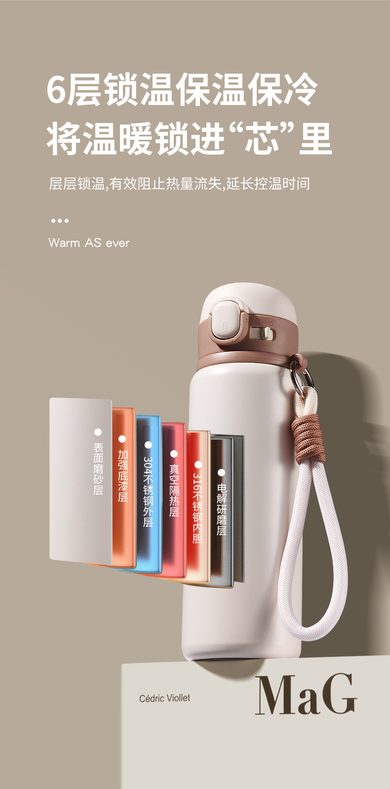 Simple press-type bouncing direct drinking cup, 316 stainless steel insulated, portable high appearance level water cup for female students pic 7