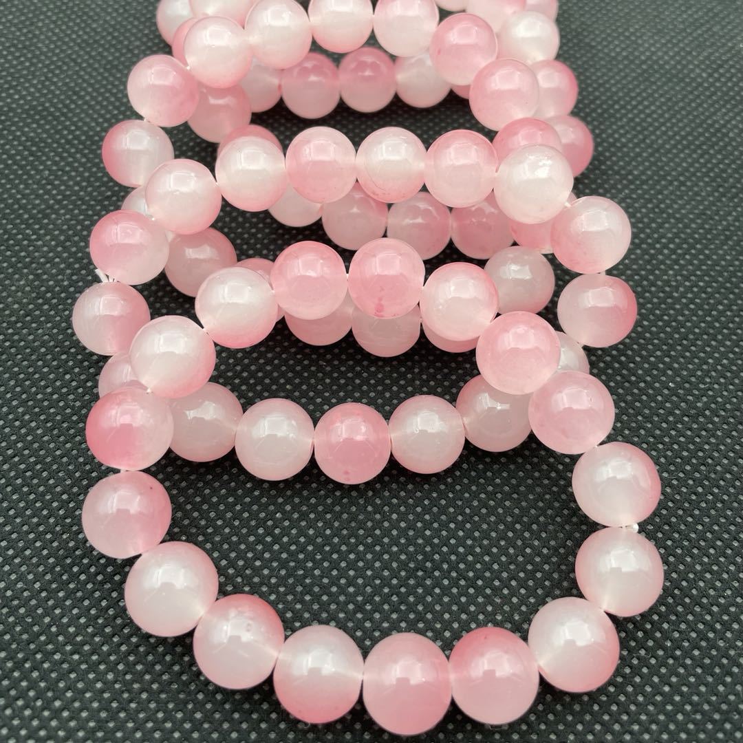 A simple and fresh peach-pink glass bracelet with 12MM beads, a versatile and fashionable bracelet for both men and women, a popular live-streaming accessory gift pic 6