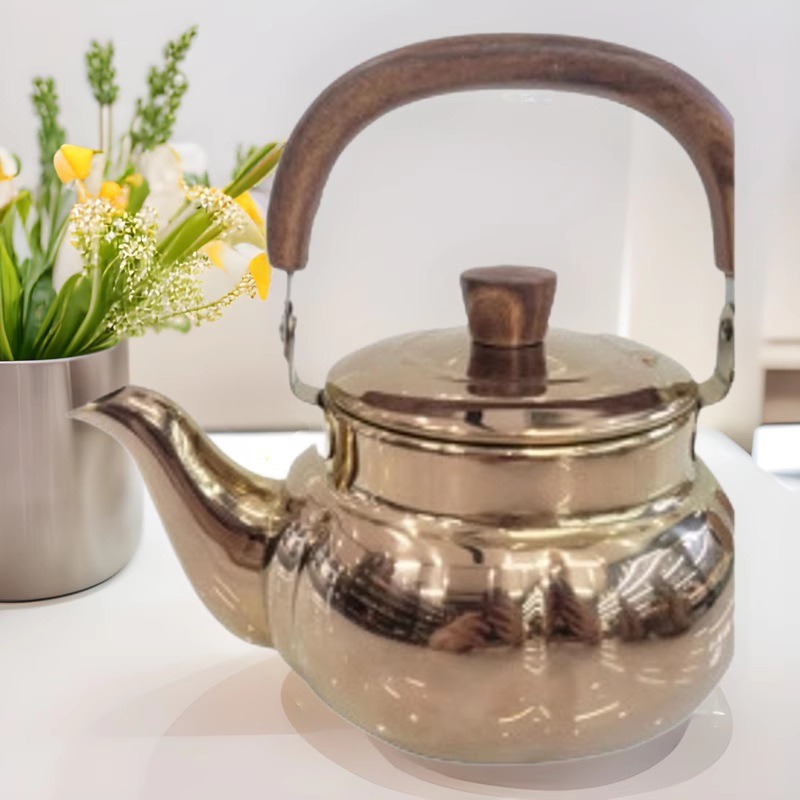 不锈钢锤纹壶带滤网茶壶 饭店水壶酒店泡茶壶外贸出口水壶金色壶详情4