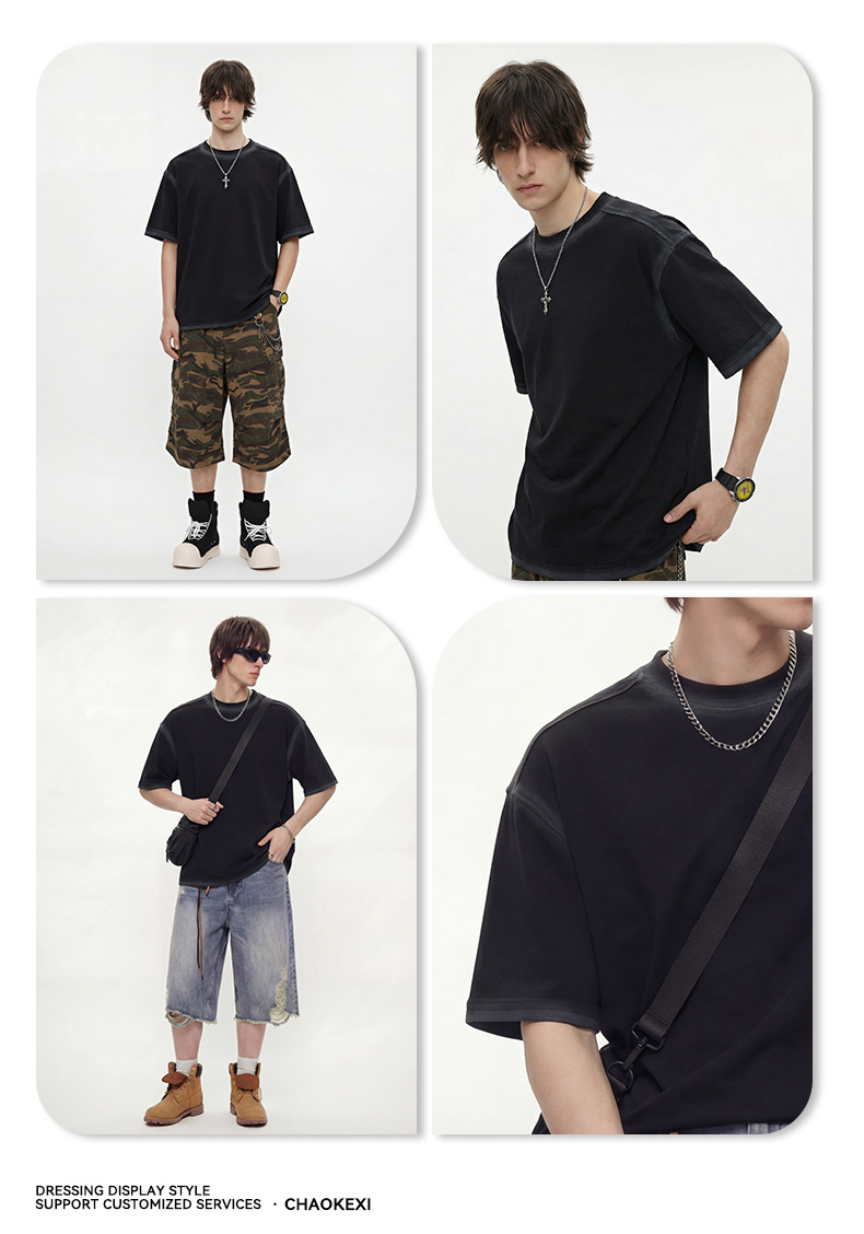 2026新品男装水洗喷绘复古潮牌上衣男女款短袖宽松青少年T恤定制详情27