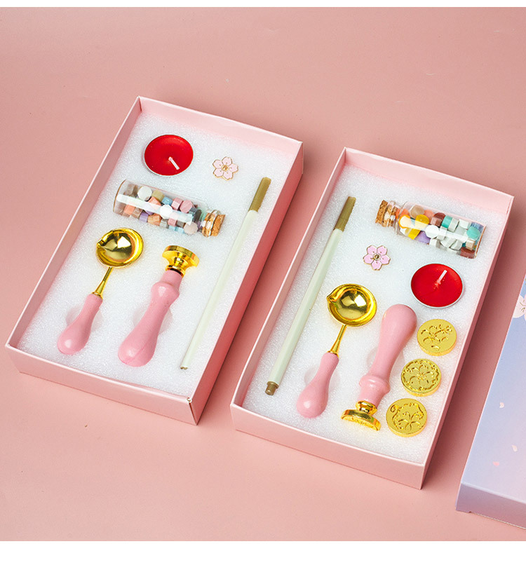 Lacquer seal set, hair wax granule, spoon, planner, invitation envelope, gift box, seal, wooden handle, beeswax seal pic 12