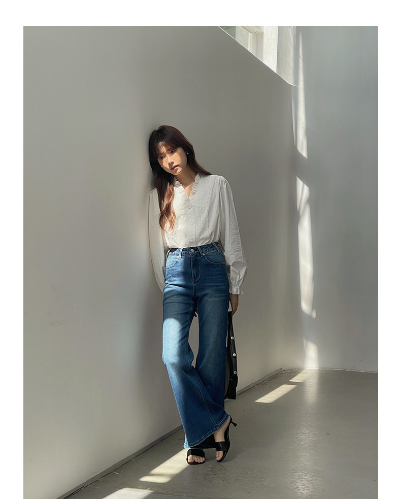 【90s Retro Horn 】 Ge Ming High-waisted slightly flared jeans for Women 2025 Spring New floor-length Pants R155H pic 31