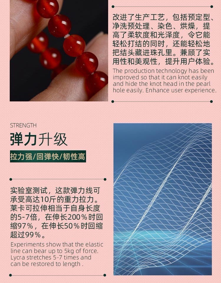 Crystal flat silk, elastic thread, cultural play beads, ox tendon beads, bracelet rope, rubber band bracelet rope, wear-resistant rope pic 6