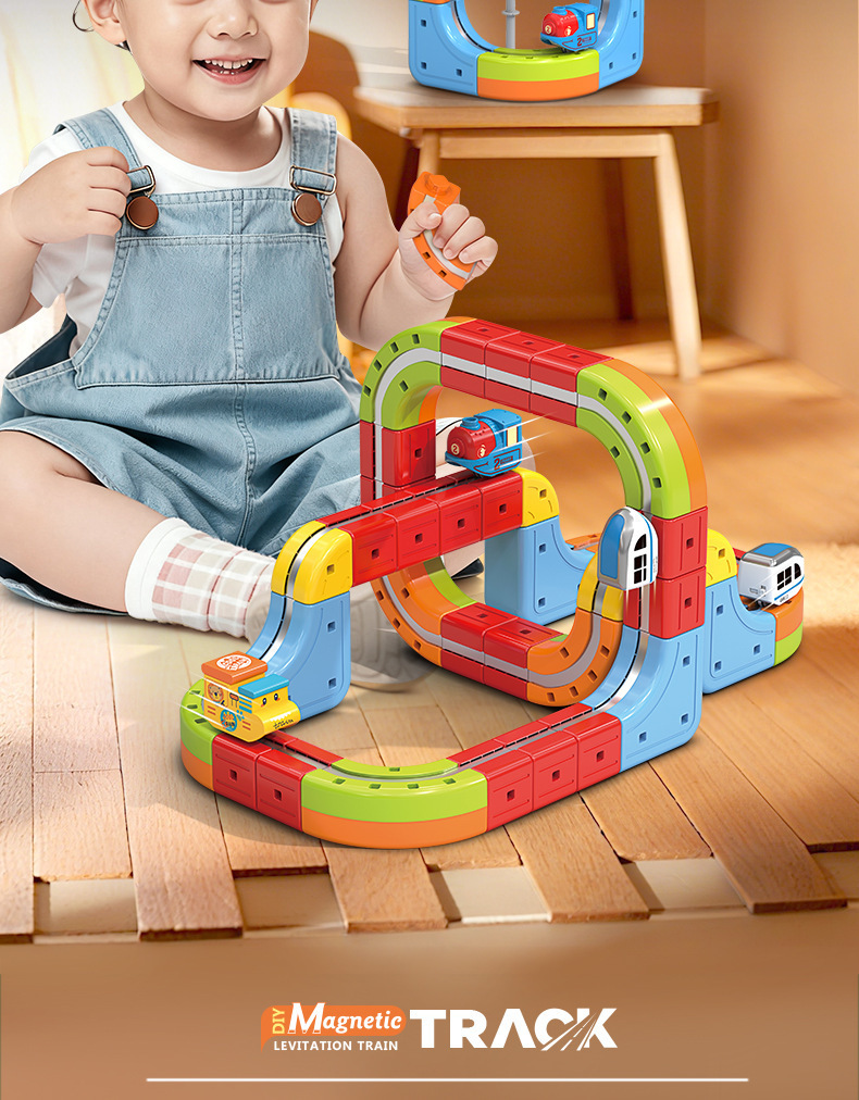 磁力百变电动小火车高铁磁吸立体轨道儿童益智DIY拼装积木轨道车跨境魔幻立方体磁力百变积木火车轨道车电动反重力儿童磁吸轨道详情8