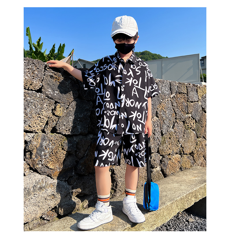 Niño vestido de verano manga corta blusa conjunto 2025 nuevo trendy grande niño dos piezas niño frito street sport pic 16
