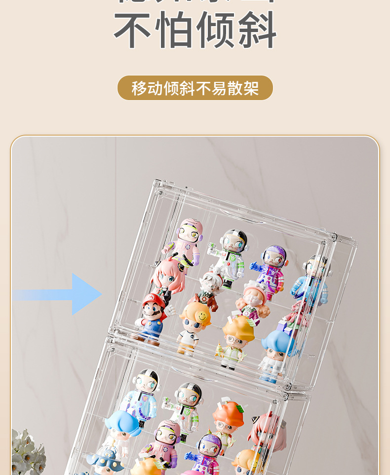 盲盒收纳展示架娃娃展示柜泡泡玛特收纳盒玩具防尘透明手办展示盒详情13