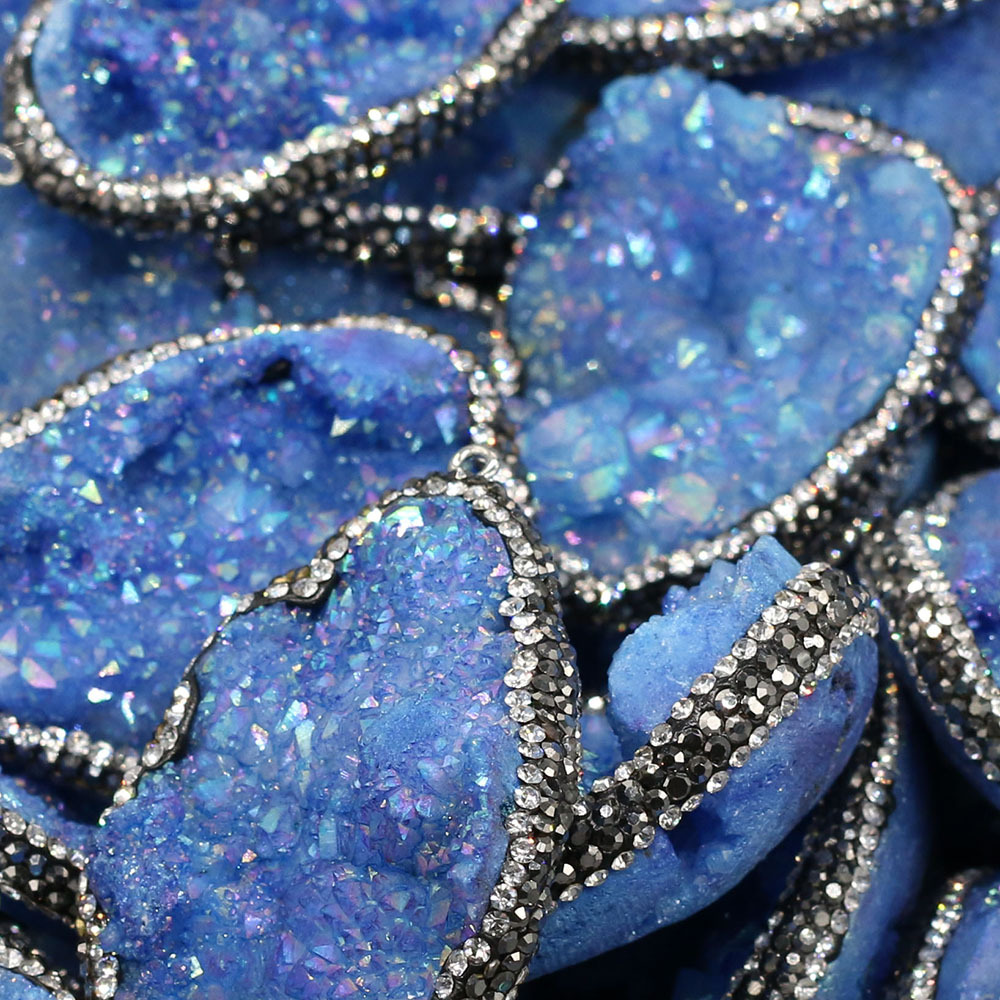 Natural semi-precious stone irregularly shaped agate crystal bud diamond-encrusted edge pendant DIY jewelry accessory, handcrafted wholesale pic 18