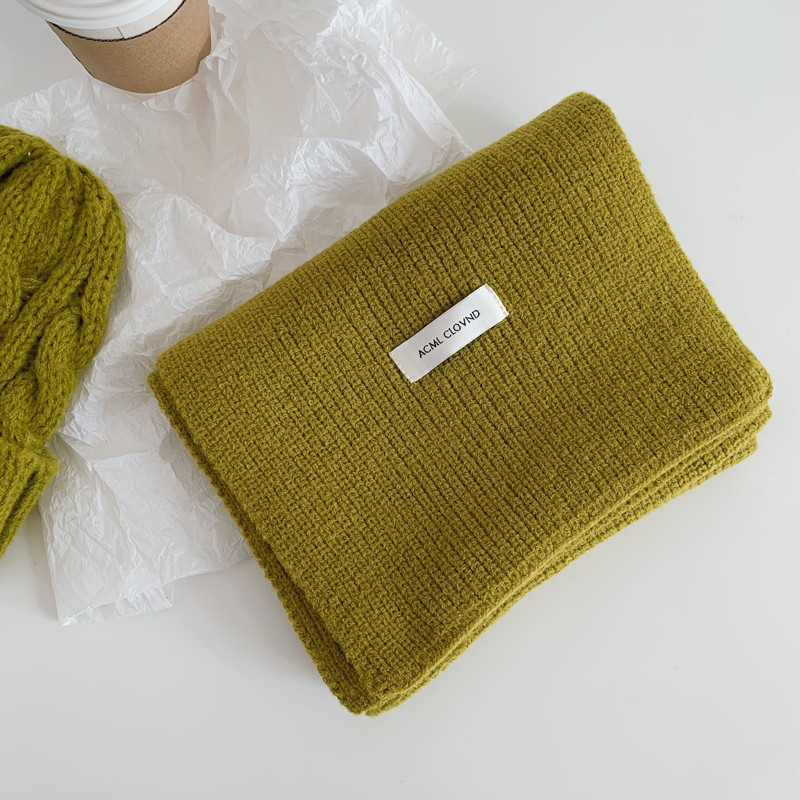 Korean-style solid-color knitted Japanese-style scarf for women in autumn and winter, ins, high-end and versatile, warm and thick woolen scarf, trendy pic 15