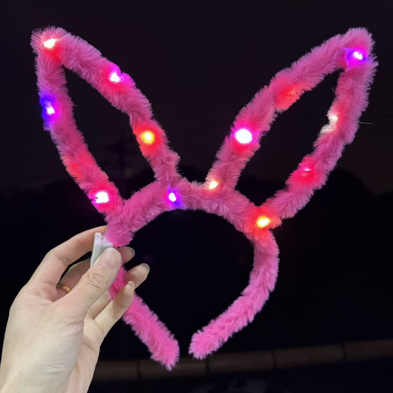 热卖新款发光长毛毛绒兔耳朵发光发箍LED灯闪光头饰夜市地摊批发详情8