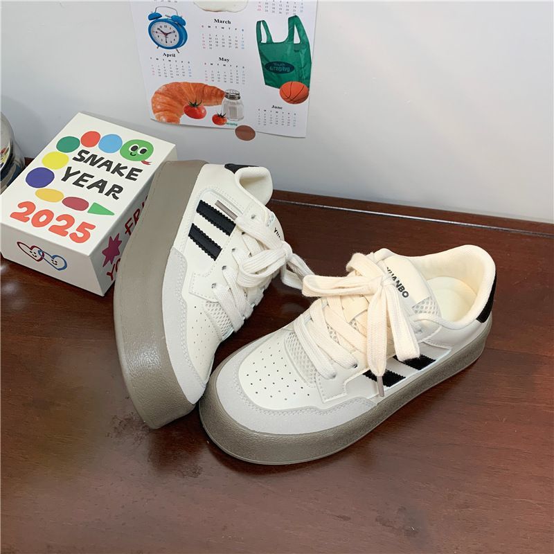 小众甜美厚底板鞋女款2025春秋季百搭德训鞋内增高休闲运动小白鞋详情7