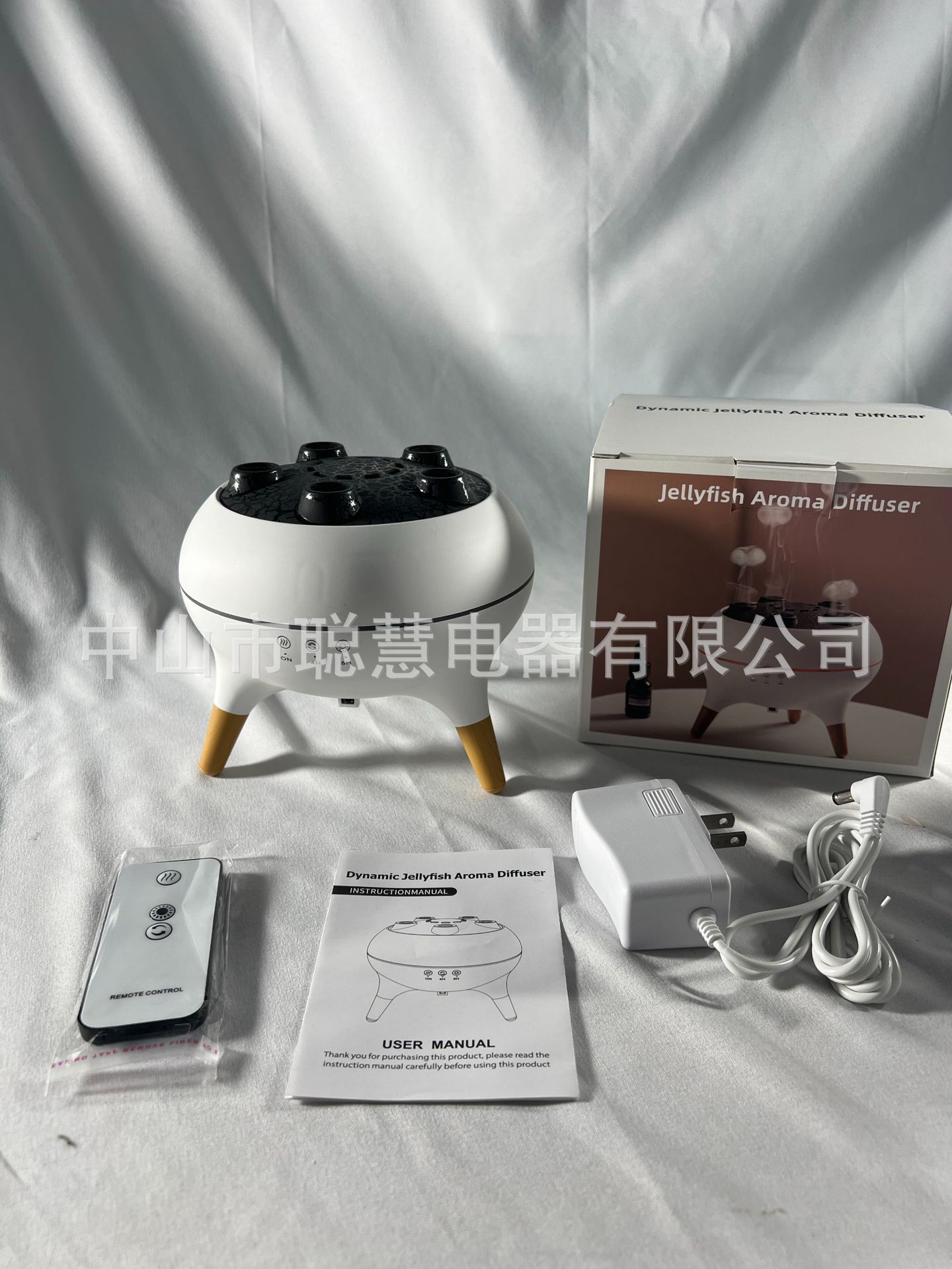 Cross-border flame mist ring aroma diffuser humidifier, jellyfish dynamic color light, wood grain essential oil multi-hole aroma diffuser pic 2