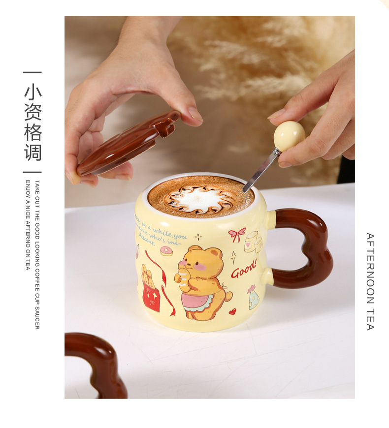 波点萌萌咖啡杯陶瓷杯带盖带吸管马克杯水杯情侣礼物实用女恒温杯详情7