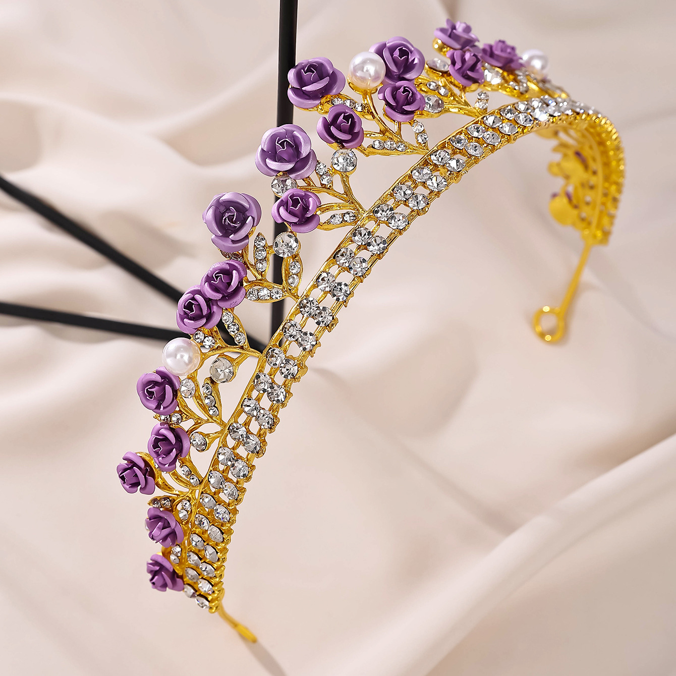 Nuevo compromiso barroco belleza temperamento rosas rojas princesa aros de pelo vestido de novia accesorios corona de novia pic 11
