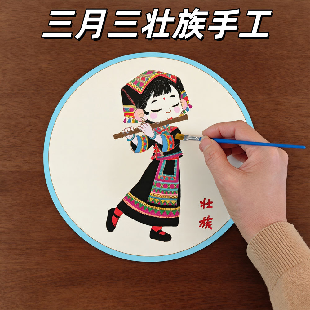 广西三月三壮族文化手工diy材料包民族研学亲子美育节日装饰团扇详情2