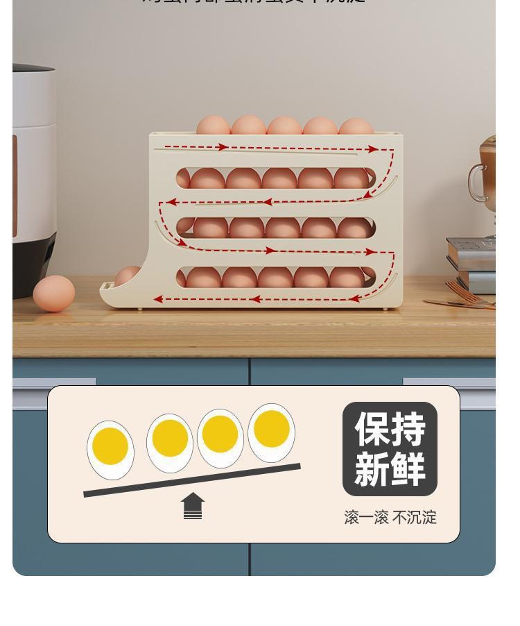 Slide rolling egg storage box, storage for the side door of household refrigerator, kitchen egg retrieval wonder, new automatic rolling egg rack pic 10