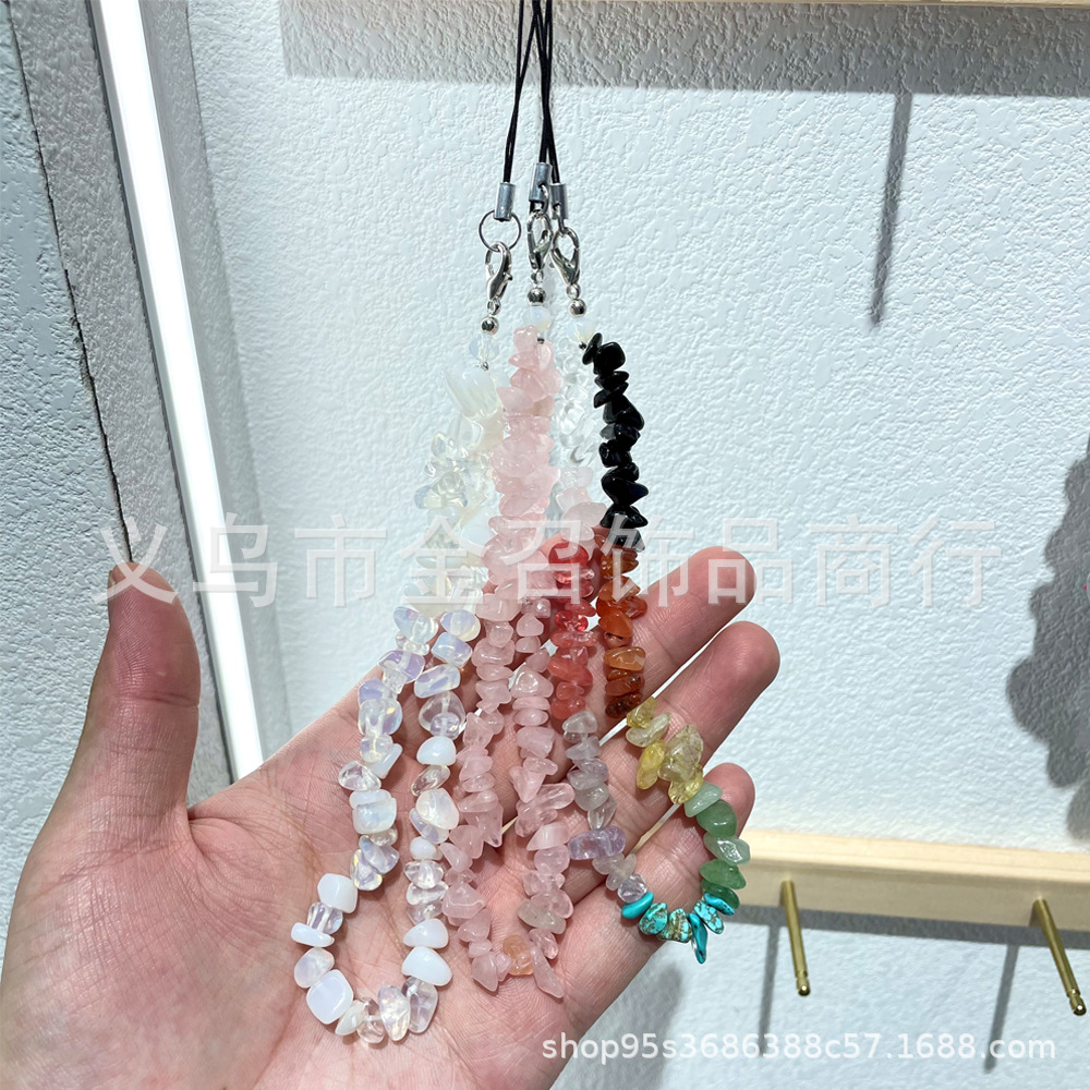 European and American ins crushed stone mobile phone chain, natural crystal mobile phone chain, DIY rose crystal amethyst beads mobile phone lanyard pic 2
