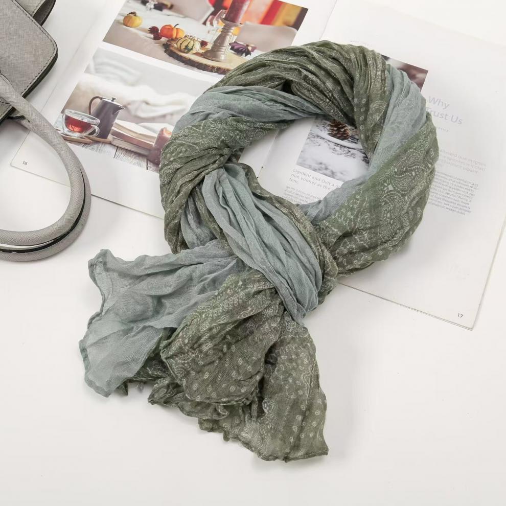 春秋麻花围巾褶皱简约百搭丝巾韩版外贸碎花披肩巴厘纱围巾女围脖详情19