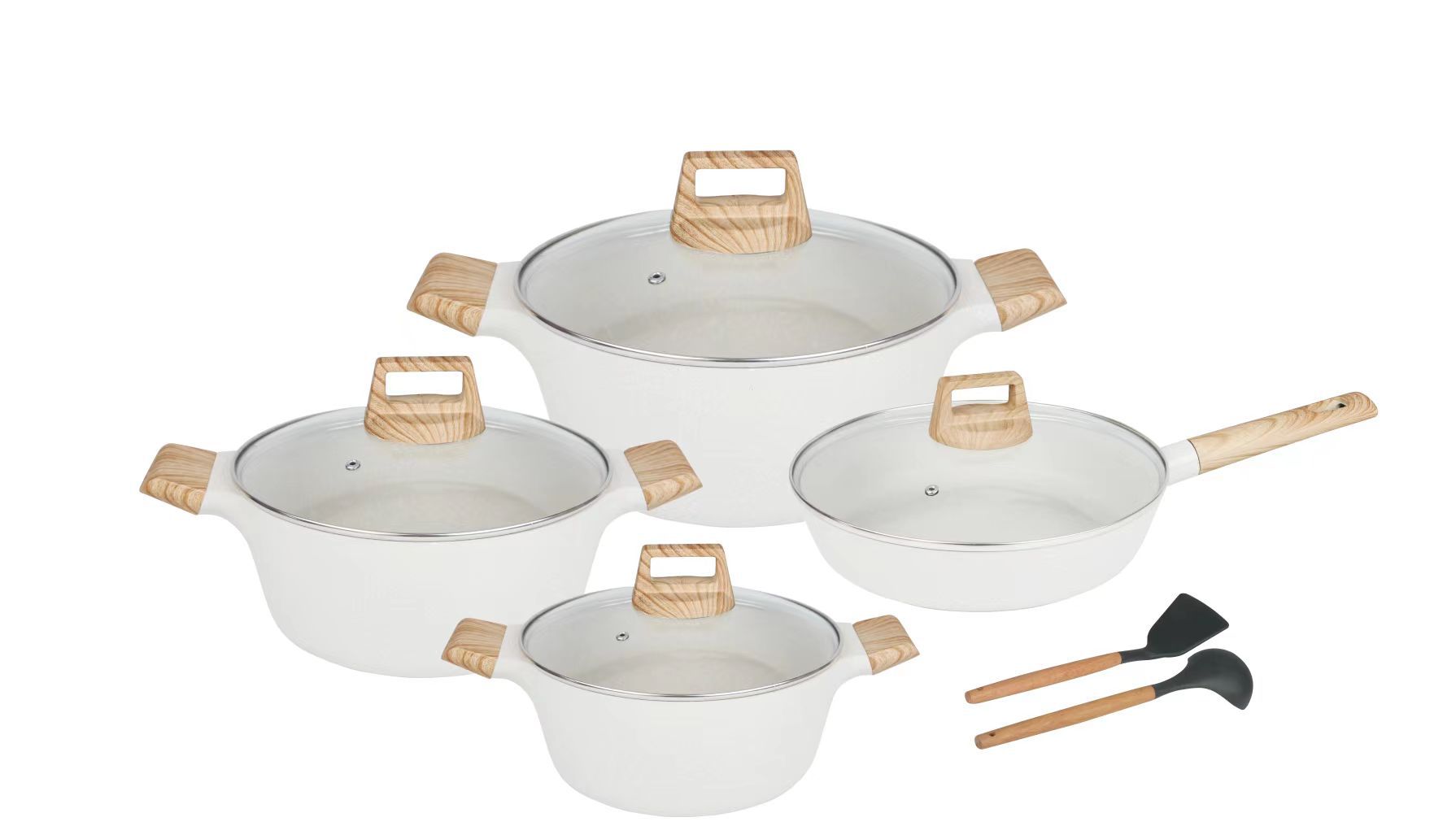 10pcs cookware set 10-piece set of European-style double-bottom non-stick aluminum pot set, tourmaline die-cast pot pic 1