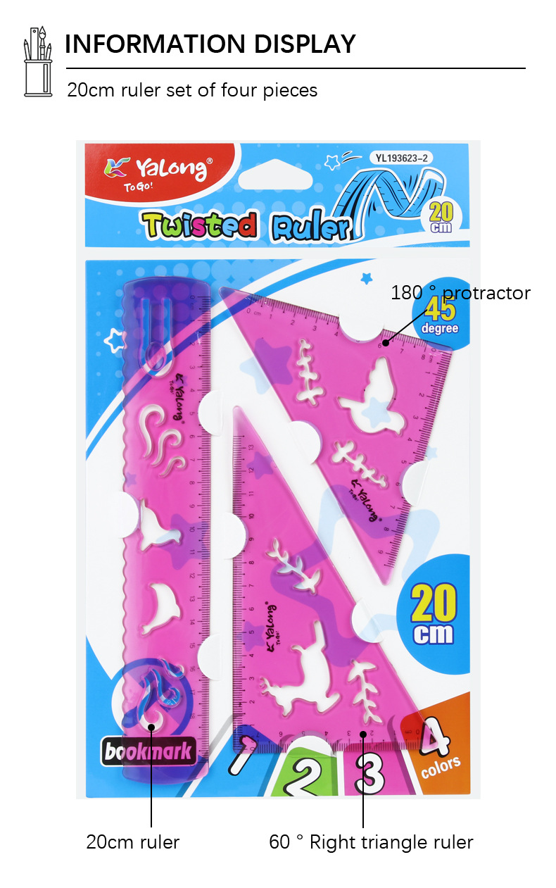 Yalong Cross-border New Type Plastic 20 cm Twisted Ruler Set Multi-color school straightedge measuring Tool pic 7