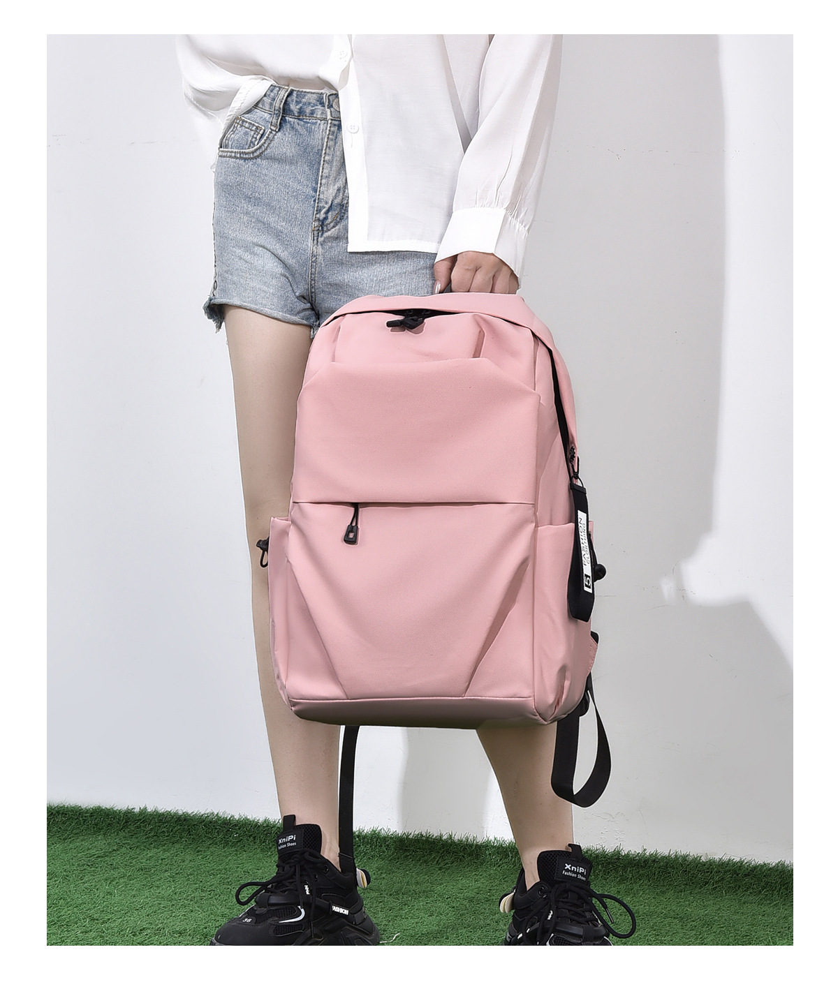 纯色休闲背包双肩包男女简约运动双肩背包通勤潮轻便旅行背包批发详情17