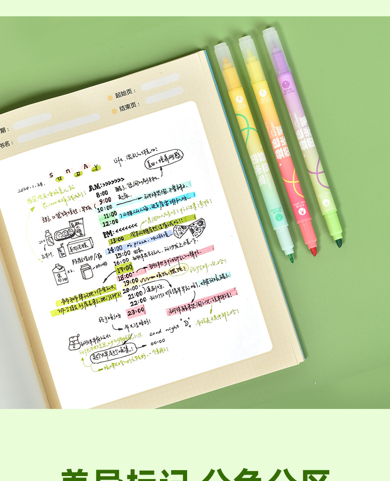 Tianfeng 239B Multi-color double-headed highlighter pen, key point marking pen, note-taking and journal-making pen, multi-color fluorescent pen pic 10