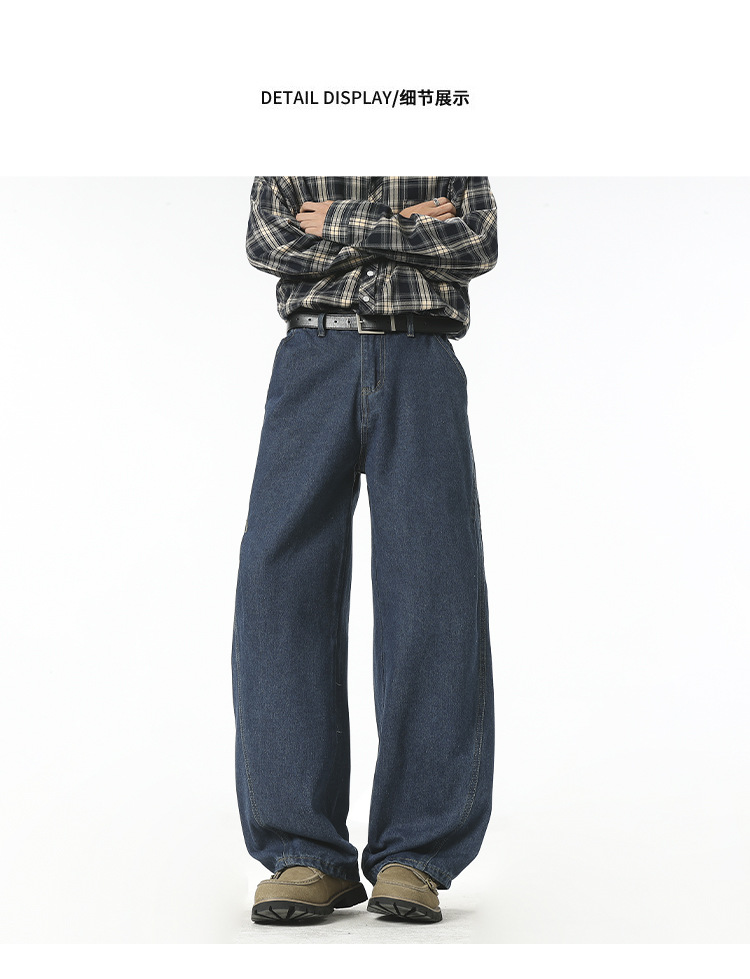 Custom-made 2026 Spring new denim blue jeans for men, American streetwear brand, retro scimitar pants, straight-leg trousers pic 6