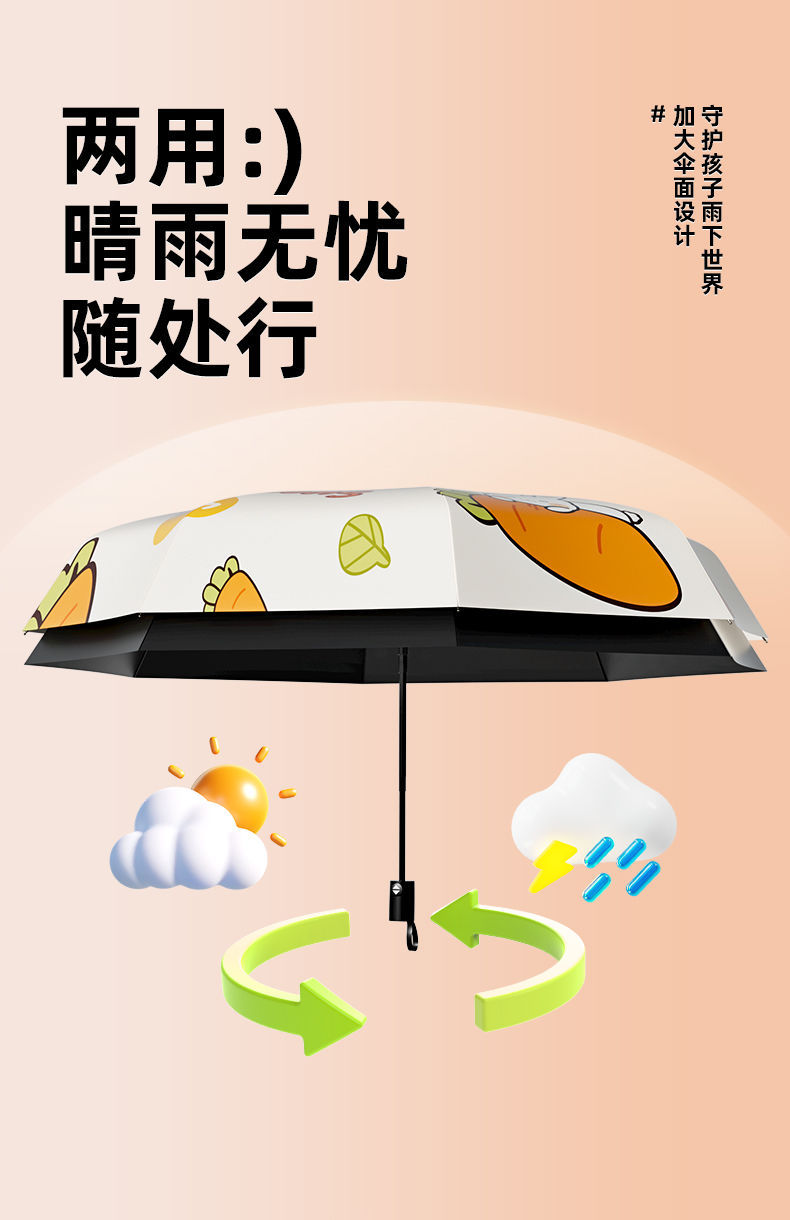 全自动遮阳雨伞晴雨两用便携折叠伞学生黑胶款防晒迷你太阳伞详情13