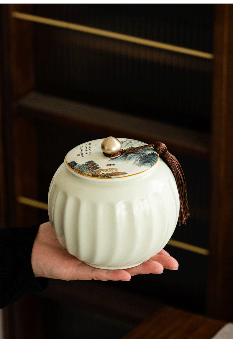 中式陶瓷茶叶礼盒白毫银针寿眉白茶绿茶专用密封存茶罐节日茶饼详情10
