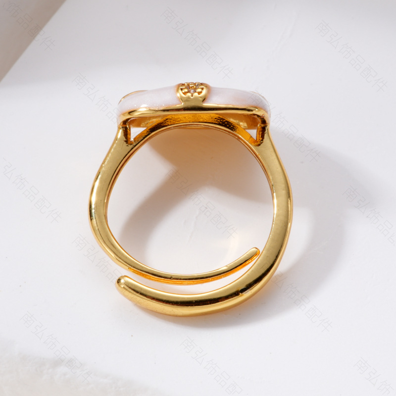 Pearl ring, earneedle pendant, three-piece set, empty stand, retro square oil drip design, DIY, light luxury, high-end style, flower pic 9