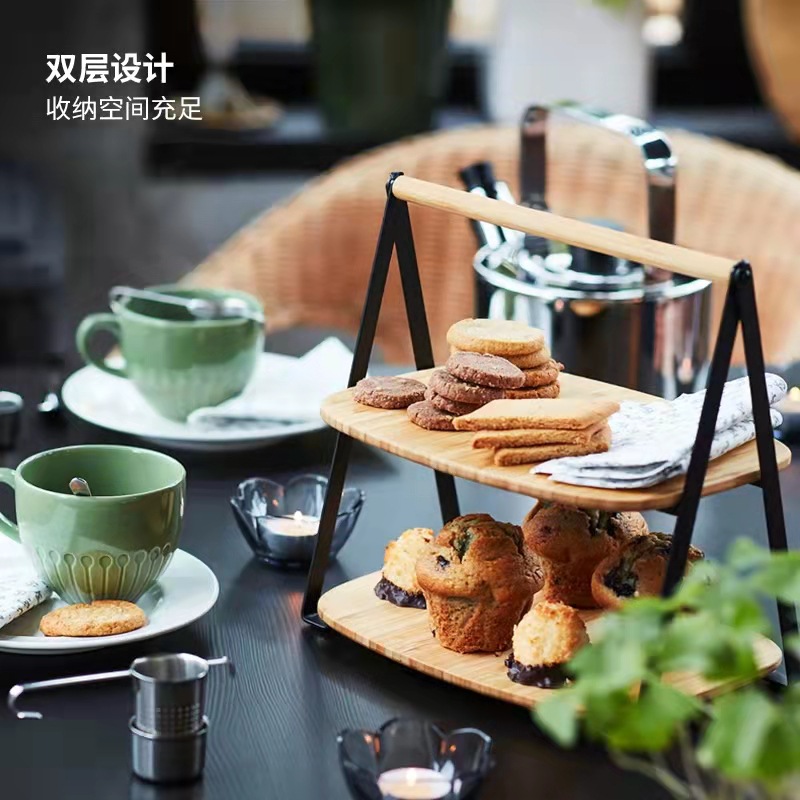 批发跨境弗斯派嘉德二层竹托盘餐桌搁架食物收纳蛋糕托盘详情6