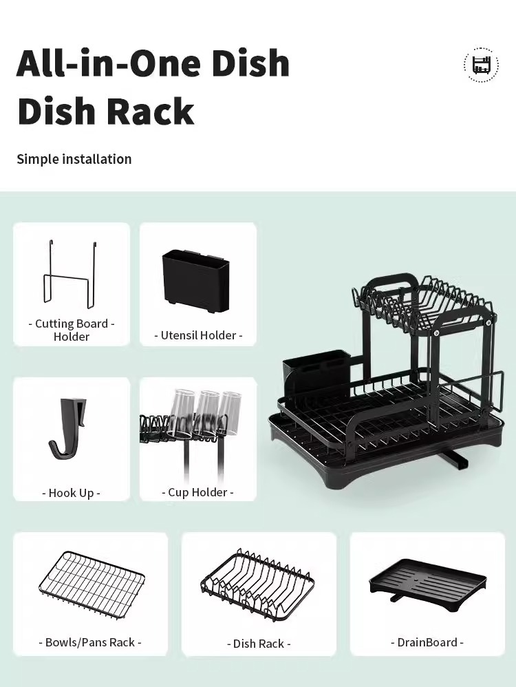 跨境亚马逊一体碗盘收纳架厨房置物架家用沥水碗碟架多功能碗筷架详情4