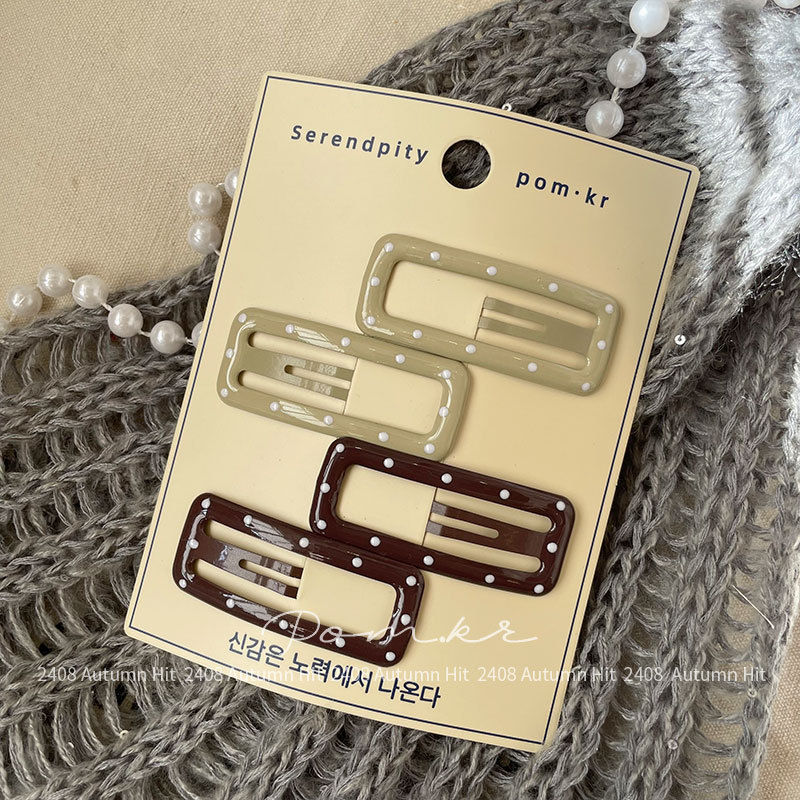 New Korean-style polka dot handcrafted hair clips for children, geometric side bangs clips, colorful sweet bye-bye clips for girls, Serendipity pom.kr multi-color hair clip set with polka dots pic 10