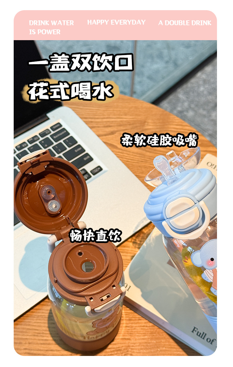 卡通儿童水杯新款夏季吸管水杯双饮便携大容量高颜值双饮塑料杯子详情4