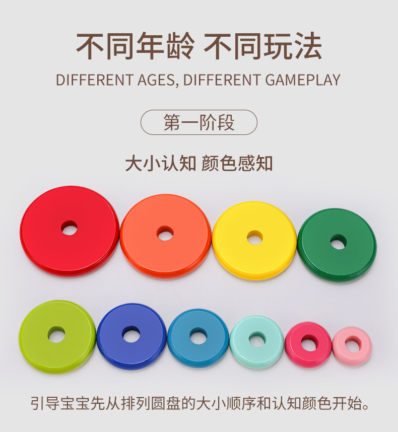包邮 10层彩色智力汉诺塔彩虹塔木制儿童益智早教玩具教具游戏详情2