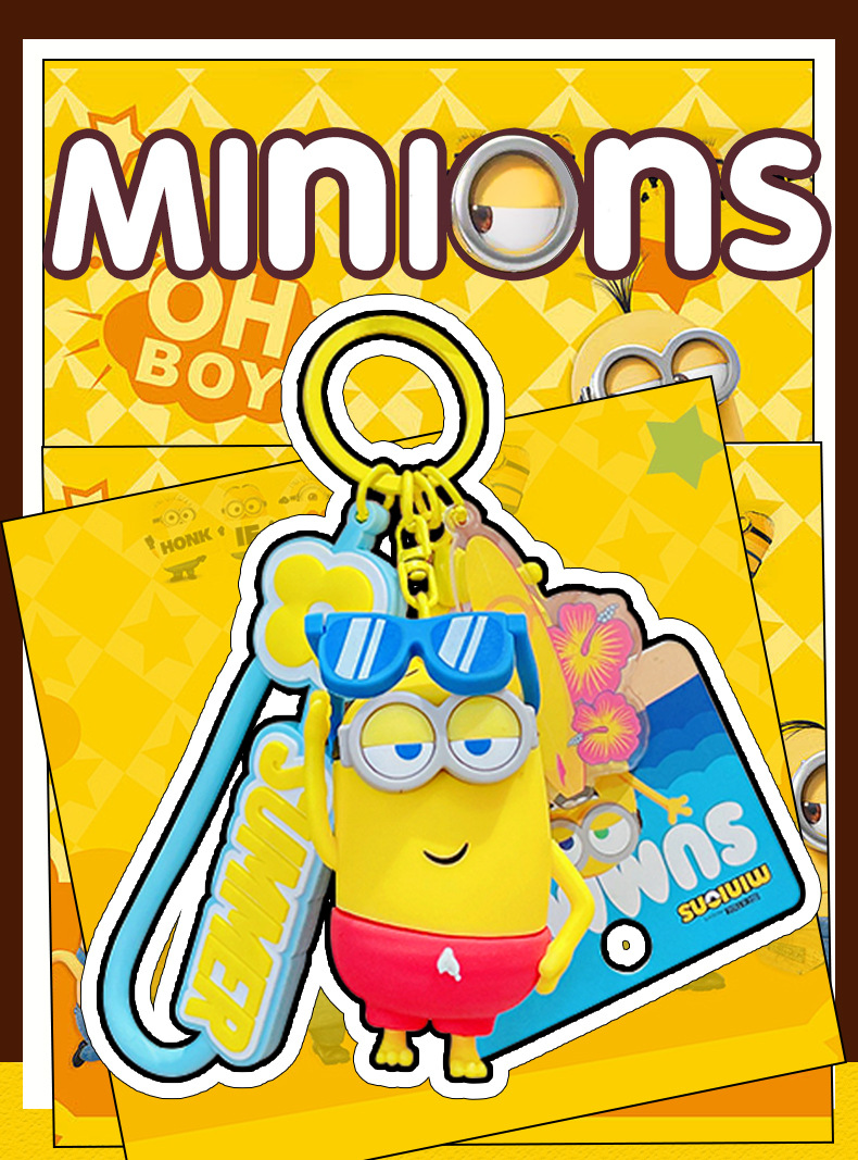 Official cartoon Minions Summer Time keychains, couple cute schoolbags, pendants, figurines, key chains and small gifts pic 1