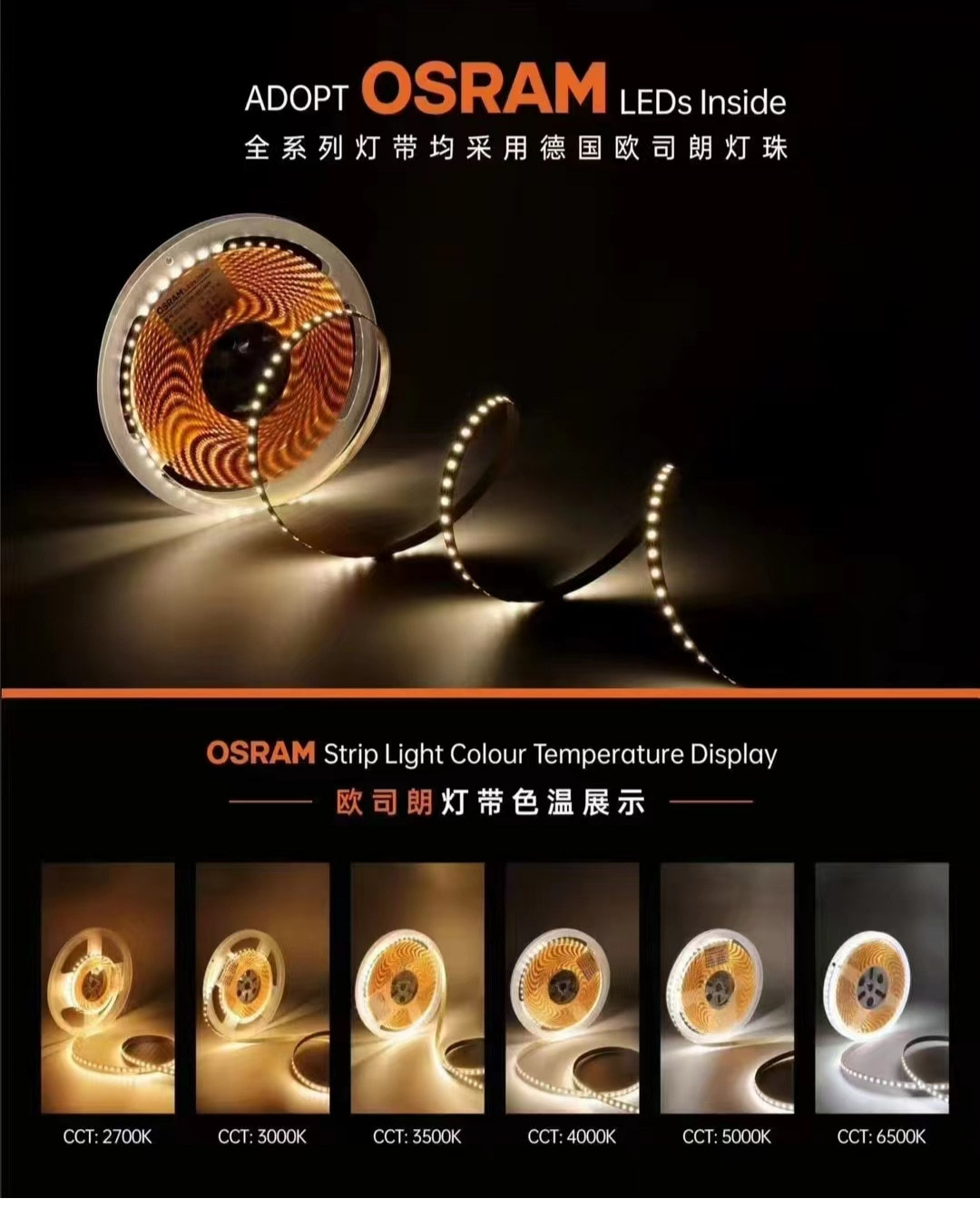 24V欧司朗芯片灯带低压护眼家用吊顶LED2835灯条智能调光三色灯带详情12