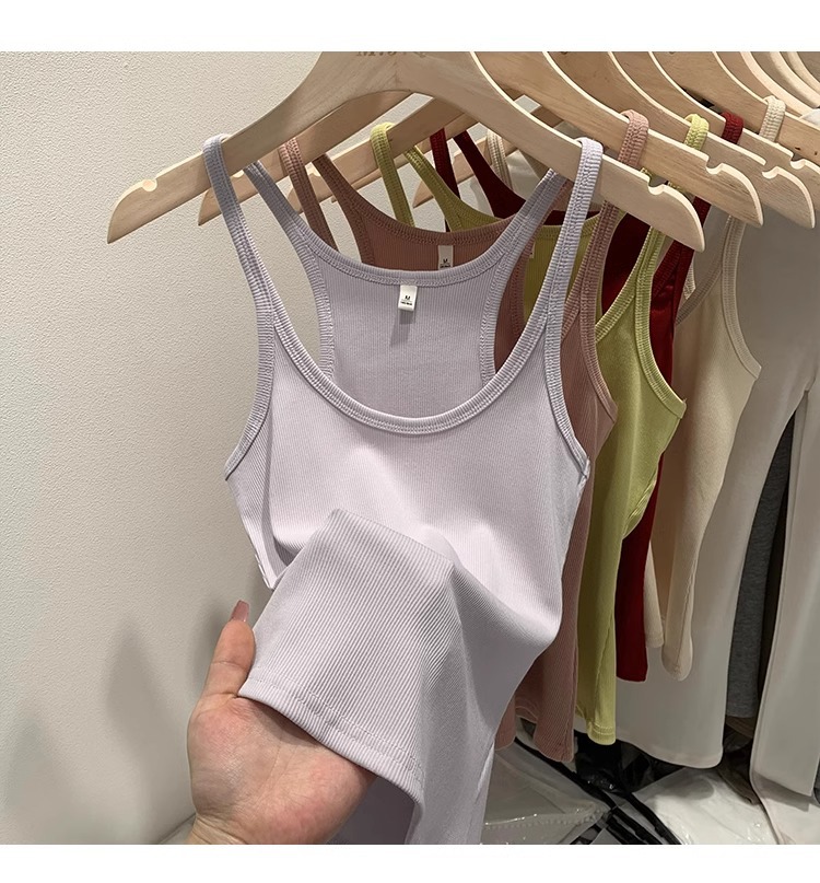 一件代发甜辣U领红色吊带女春夏修身螺纹内搭上衣美式细肩带背心详情23