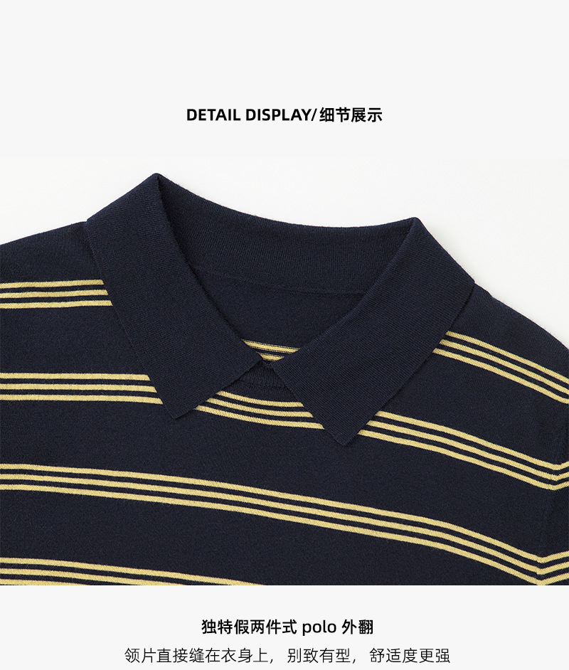 miu系真丝羊毛夏季polo领T恤减龄新款针织衫撞色条纹复古学院风详情6