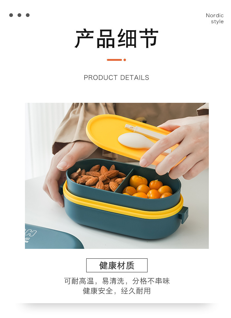 European-style plastic double-layer bento box, microwave oven lunch box, Japanese cartoon with tableware, office worker and student meals pic 13