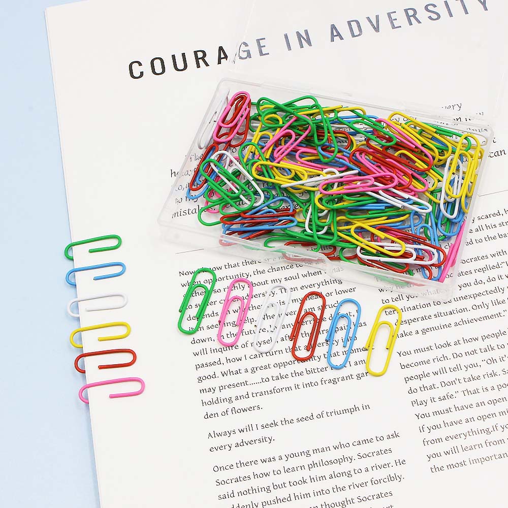 28MM color plastic-coated paper clips, 50/100/200 transparent plastic box paper clips, office desktop storage pic 4