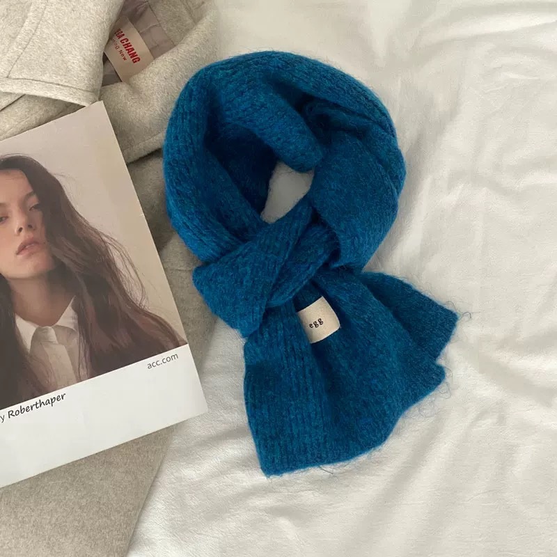 Soft and fluffy egg wool and yarn scarf for women, winter soft and glutinous knitted warm and thick ins student scarf manufacturer pic 15