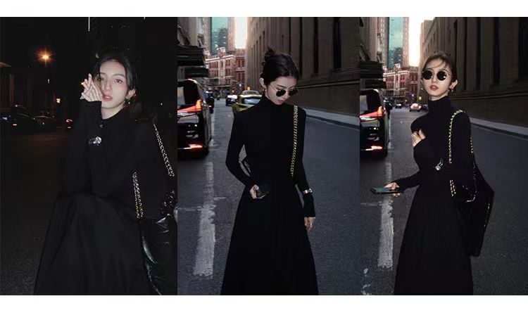 This high-end Hepburn stylish dress is a new Korean style for women in the autumn of 2024. It looks slimming with a knee-length base layer and a long skirt underneath pic 16