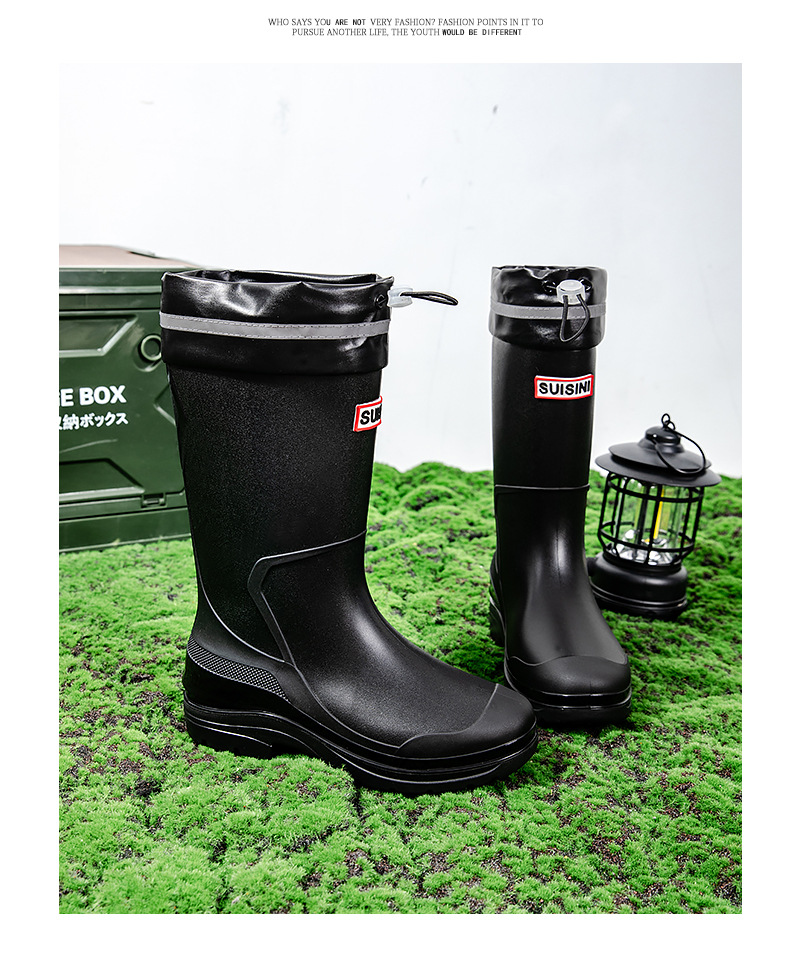 水鞋女高筒韩国雨靴纯色百搭外穿厚底防滑束口水鞋赶海防水工作鞋详情18