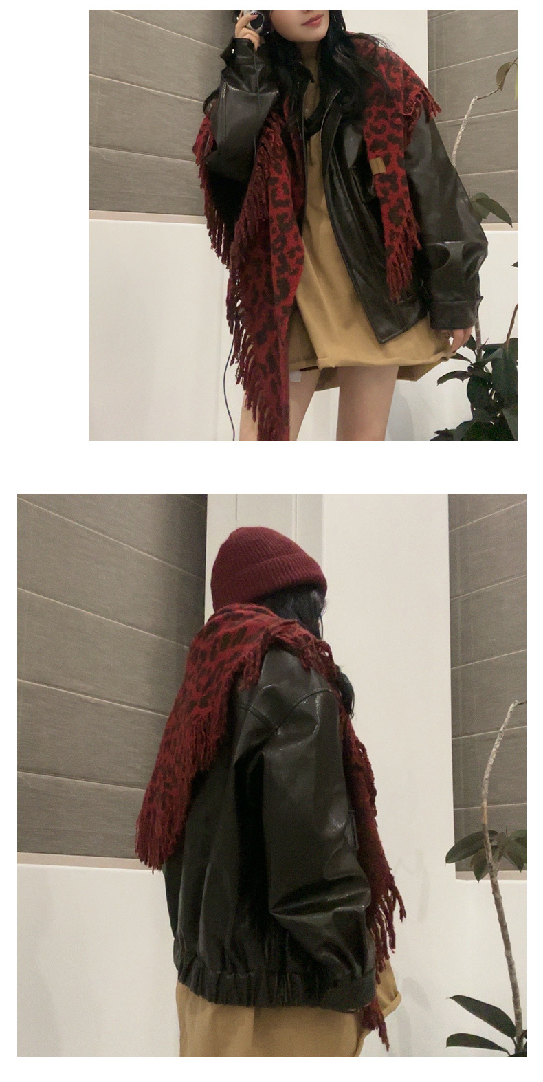 A new autumn and winter collection of leopard-print fringed scarves for women, featuring a high-end woolen triangular shawl and a retro and fashionable shawl. Wholesale from street stalls pic 18