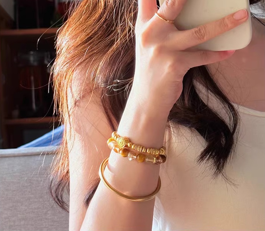 金发晶黄水晶手链黄虎眼石小众设计感黄镂空绣球手串闺蜜生日礼物详情25