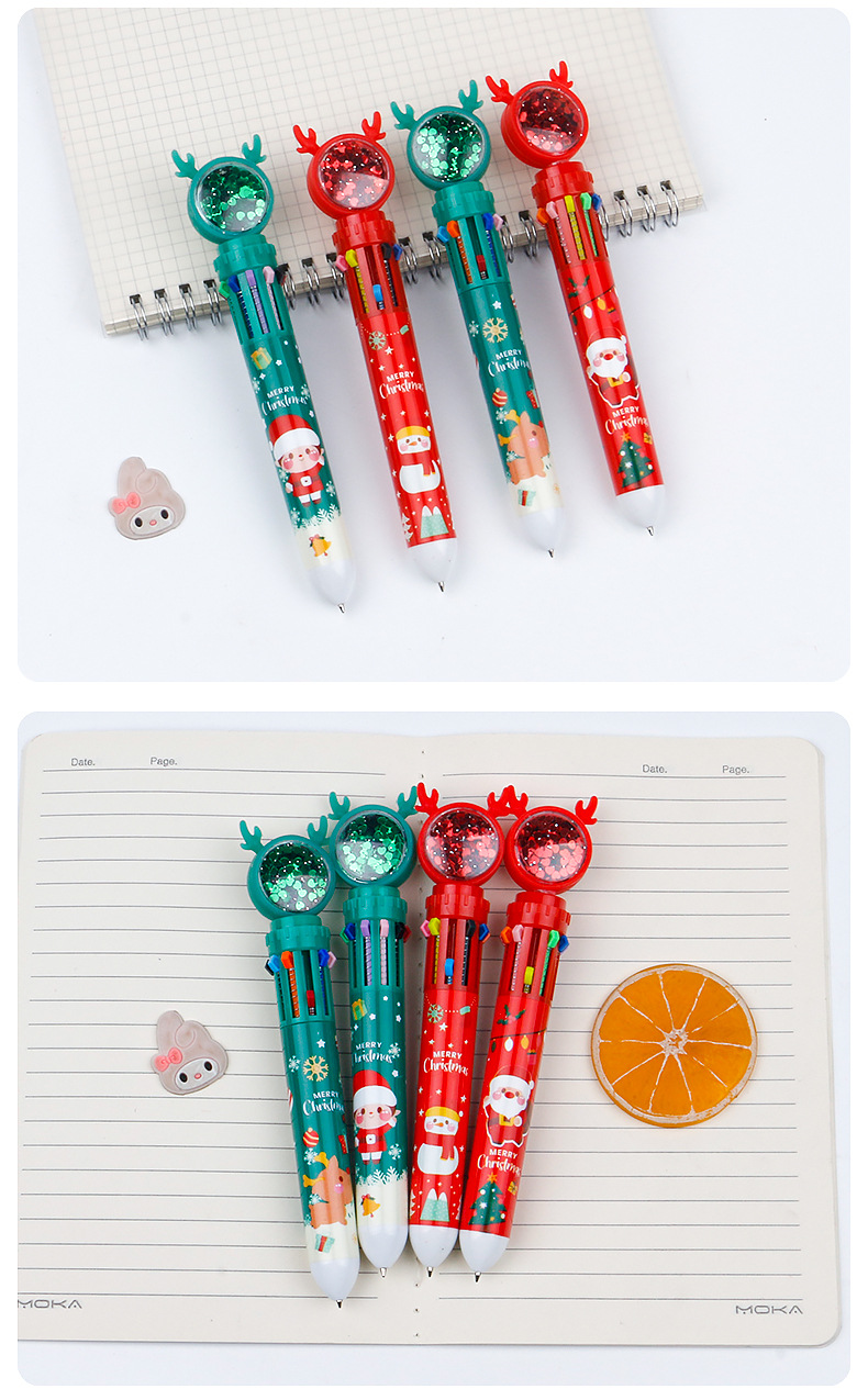 New Christmas card glitter Christmas reindeer snowman multi-color pen Creative planner pen 10-color press Ballpoint pen pic 7