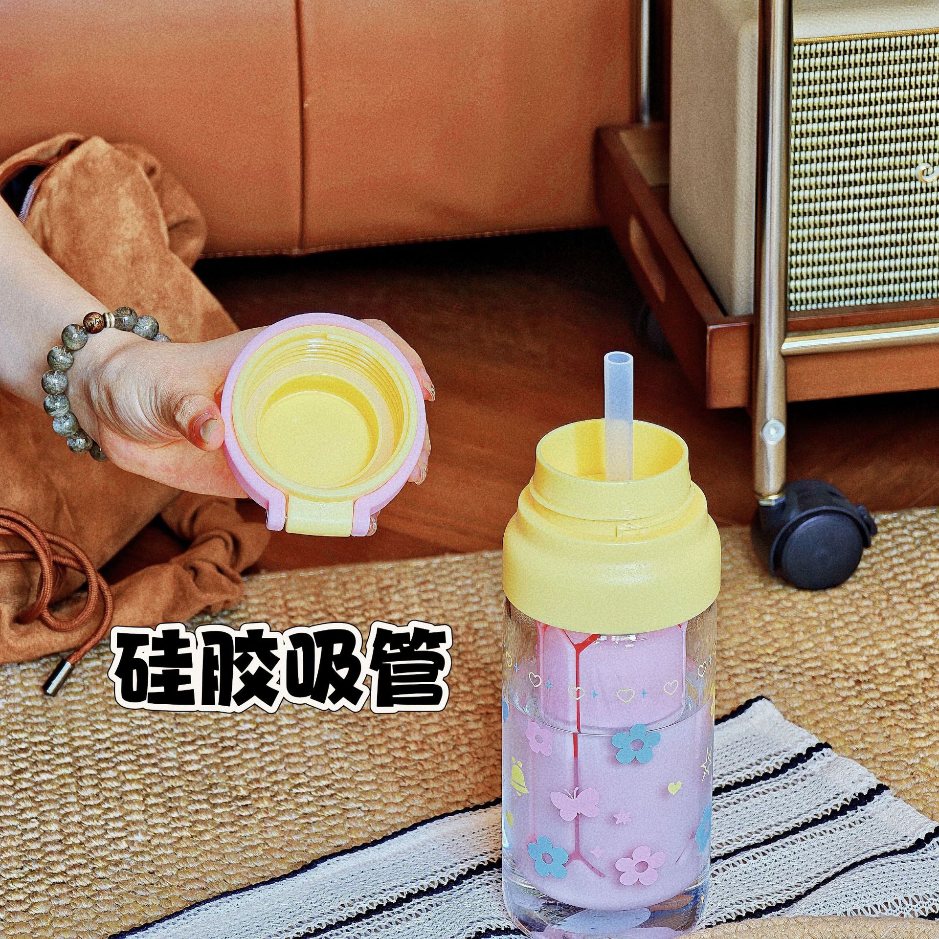 新款女生玻璃杯高颜值泡茶夏天吸管杯耐高温带滤网便携水杯礼品详情5