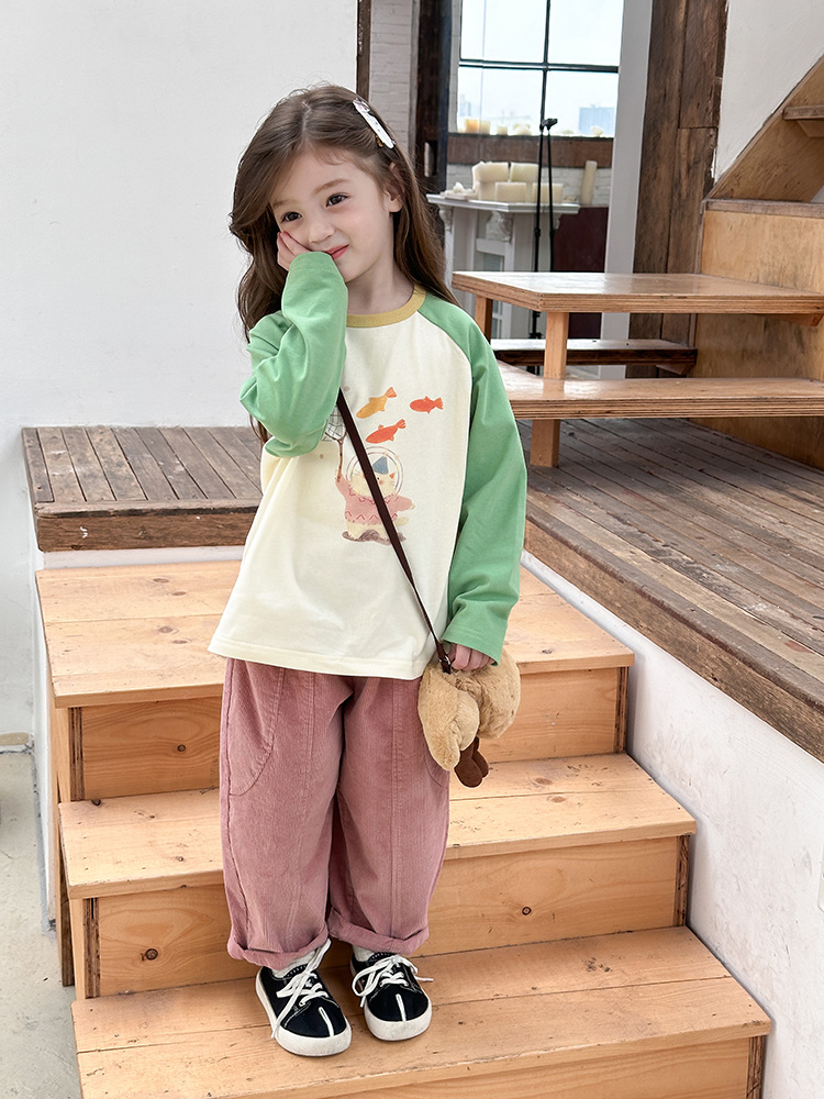 2024秋季新款儿童秋装长袖T恤上衣女童宝宝230克卡通插肩打底衫潮详情61