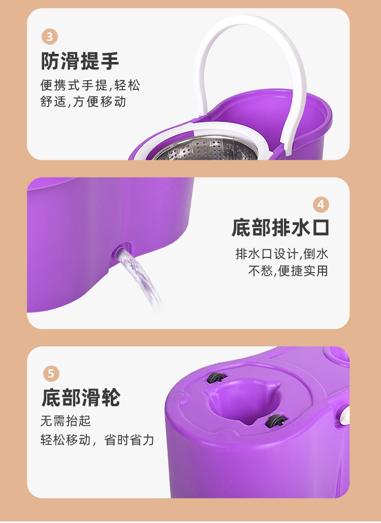 Fifth-generation hand-free rotating mop bucket for spin-drying and dehydration, dual-drive figure-eight bucket Good God Mop Mop bucket set pic 14